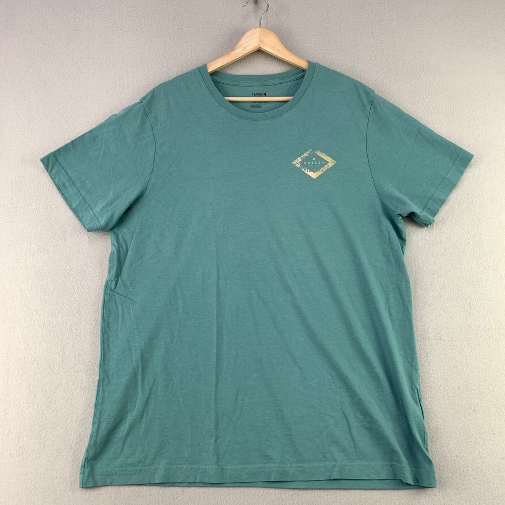 Hurley T-Shirt Mens XL Green Surf Palm Diamond Logo Graphic Tee Short Sleeve